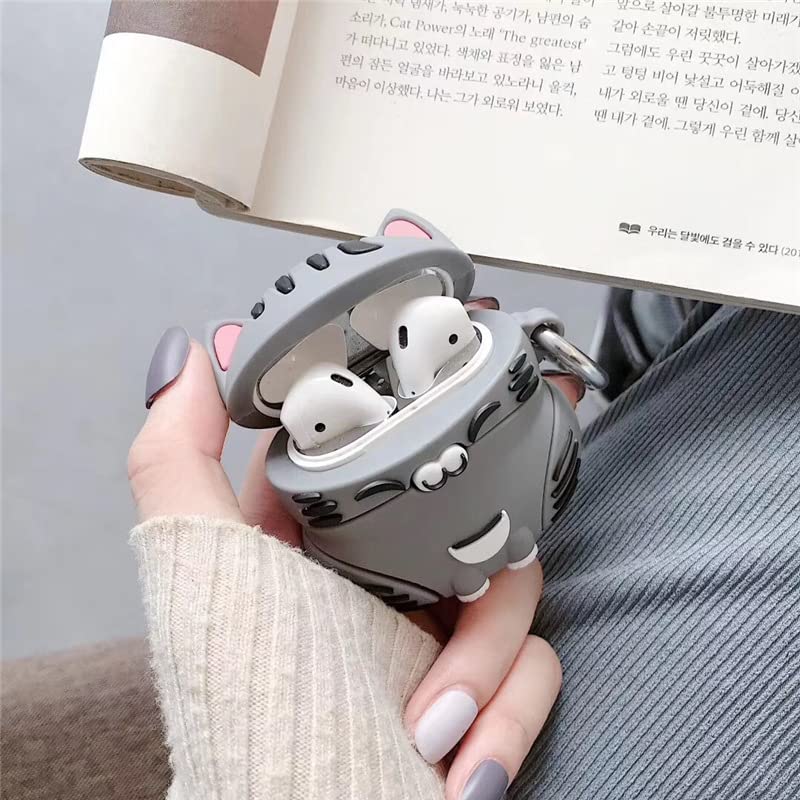 ELVRLA Earphone Case for AirPods 4 - Cute Sitting Smiling Happy Lucky Cat Soft TPU Silicone Cover, Lovely Yellow Grey Kitty Protective Skin Shockproof Protector for Earbuds - Image 5