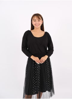 Women’s Polka Dot Mesh Knitted Maxi Dress in Black
