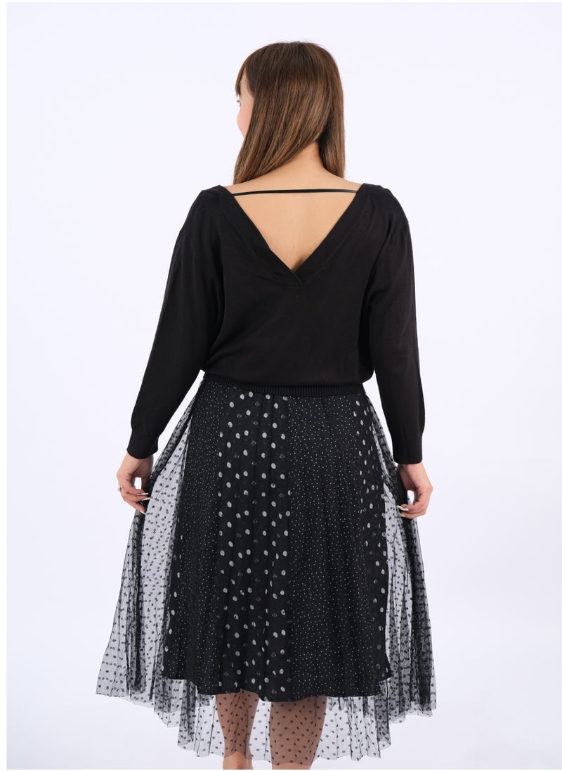 ONLY - Women’s Polka Dot Mesh Knitted Maxi Dress in Black - Image 1