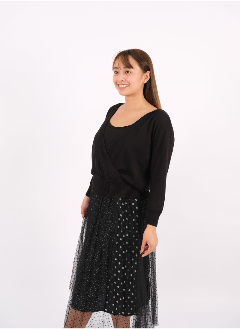 ONLY - Women’s Polka Dot Mesh Knitted Maxi Dress in Black - Image 1