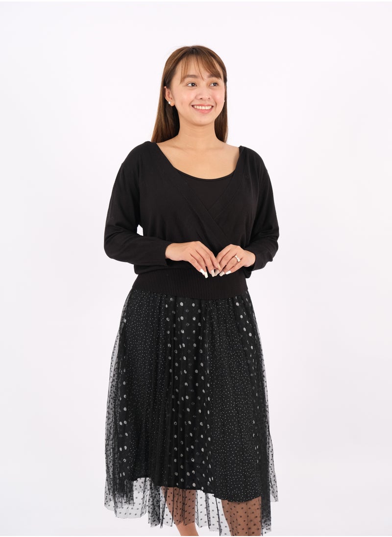 ONLY - Women’s Polka Dot Mesh Knitted Maxi Dress in Black - Image 1