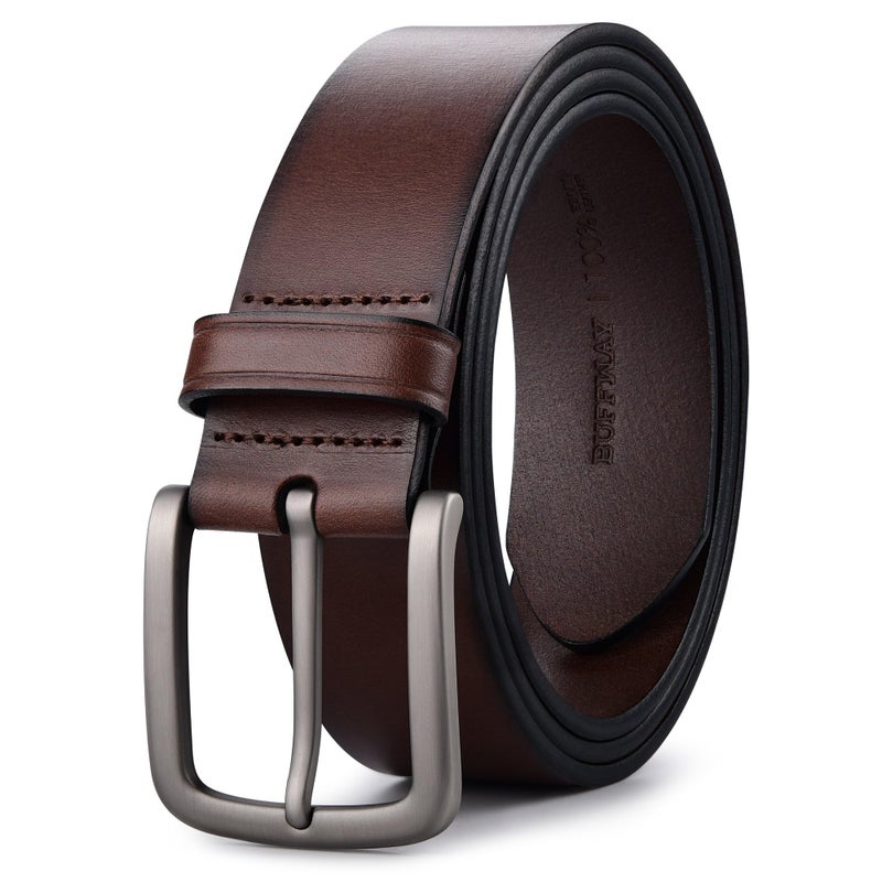 Buffway Men's Leather Belt,1.5" Handcrafted Top-Grain Leather â€“ Durable,Comfortable,Suitable for Everyday Formal & Casual Wear - Size 38" Coffee - Image 1