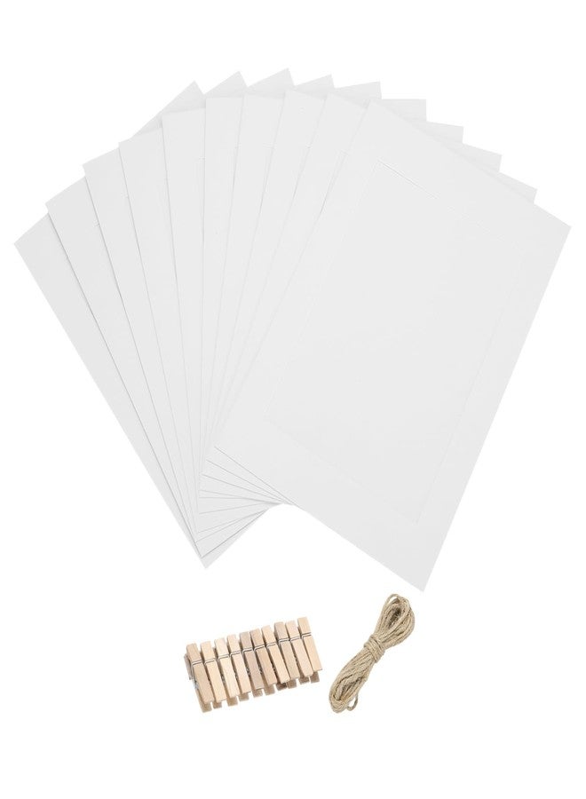 MECCANIXITY 10PCS Paper Photo Frames, 9 x 6 Inch Cardboard Picture Frames with Clips & Strings, DIY Photo Hanging Display for Home Office Decor, White - Image 1