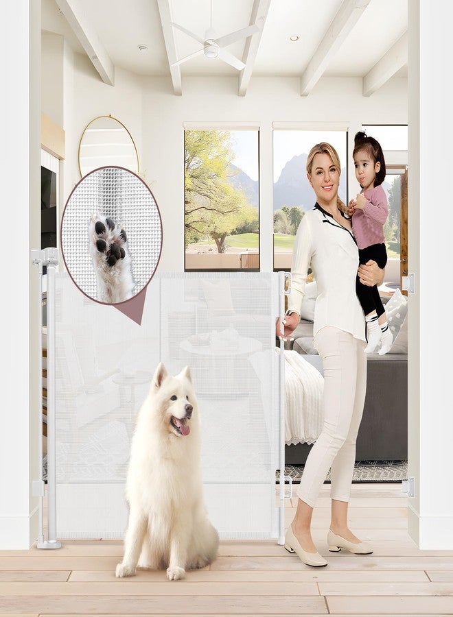 GRENFU Reinforced 41 Inch Extra Tall Pet Gate 55 Inch Wide Retractable Baby Gates with Support Rods - Prevents Crawling Under, Outdoor Tall Baby Gates for Dogs Indoor Dog Gates for Doorways, White - Image 1