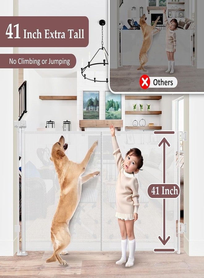 GRENFU Reinforced 41 Inch Extra Tall Pet Gate 55 Inch Wide Retractable Baby Gates with Support Rods - Prevents Crawling Under, Outdoor Tall Baby Gates for Dogs Indoor Dog Gates for Doorways, White - Image 3