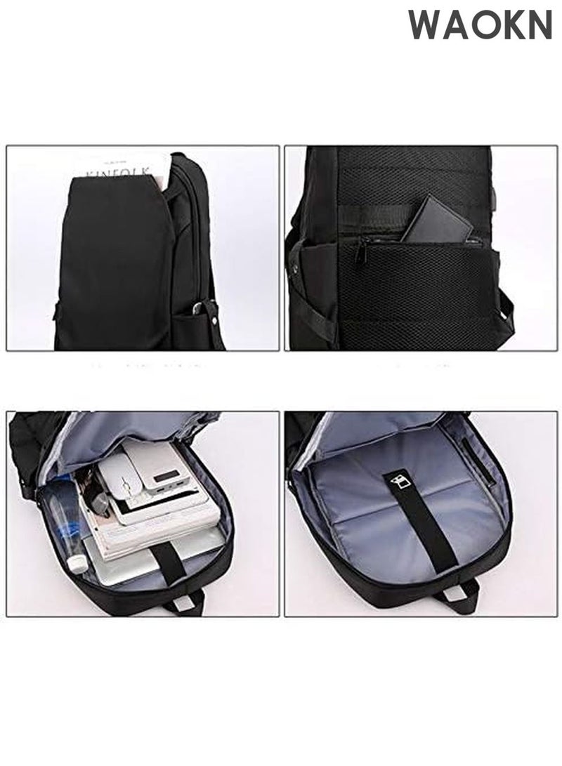 WAOKN Men's Bookbag Backpack - Durable High School & College Laptop Backpack - Stylish Travel Rucksack for Work, Business & Daily Use - Anti- Backpack for Men/Women (Black) - Image 2
