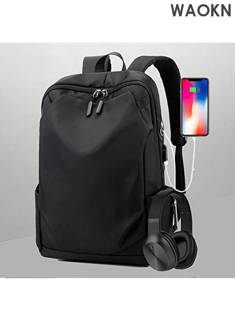 WAOKN Men's Bookbag Backpack - Durable High School & College Laptop Backpack - Stylish Travel Rucksack for Work, Business & Daily Use - Anti- Backpack for Men/Women (Black) - Image 1
