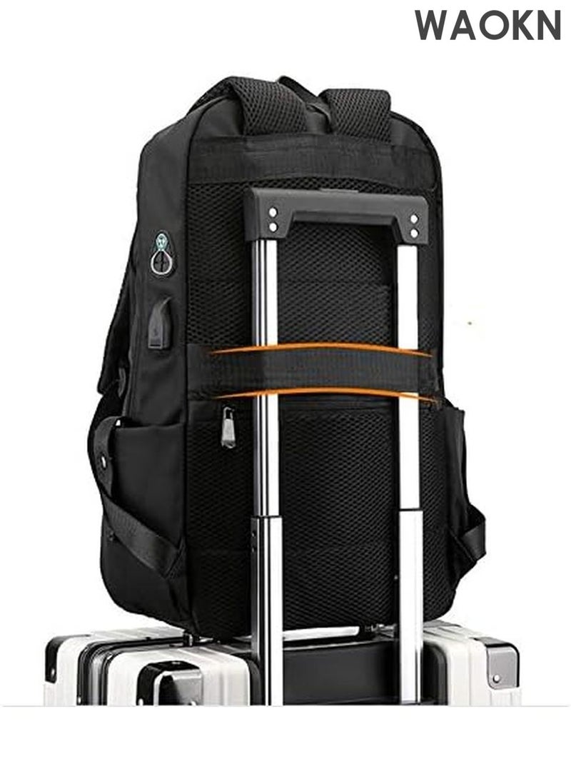 WAOKN Men's Bookbag Backpack - Durable High School & College Laptop Backpack - Stylish Travel Rucksack for Work, Business & Daily Use - Anti- Backpack for Men/Women (Black) - Image 4