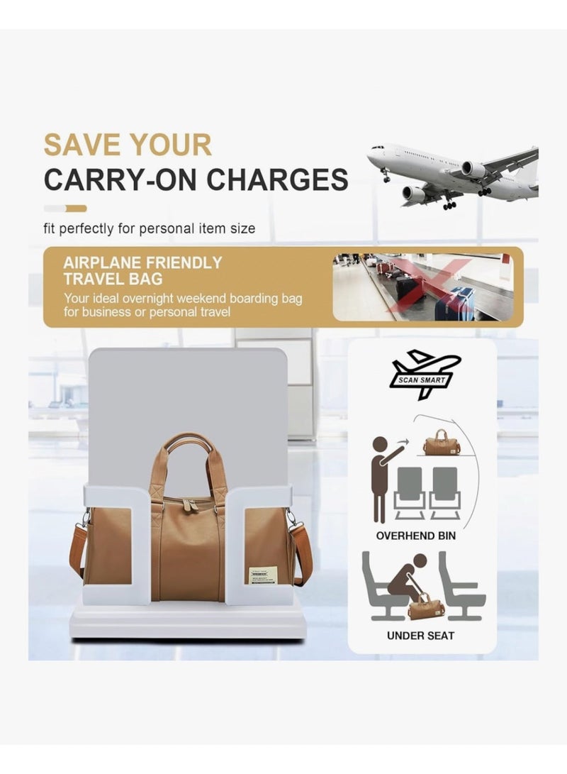 livbote حقيبة سفر جلدية (Duffel)، حقيبة رياضية كبيرة للنادي ولعطلات نهاية الأسبوع مع جيب مخصص للأحذية، حقيبة يد مقاومة للماء للمبيت (Carry-on) ومعتمدة من شركات الطيران، مناسبة للرجال والنساء - لون بني. - Image 4