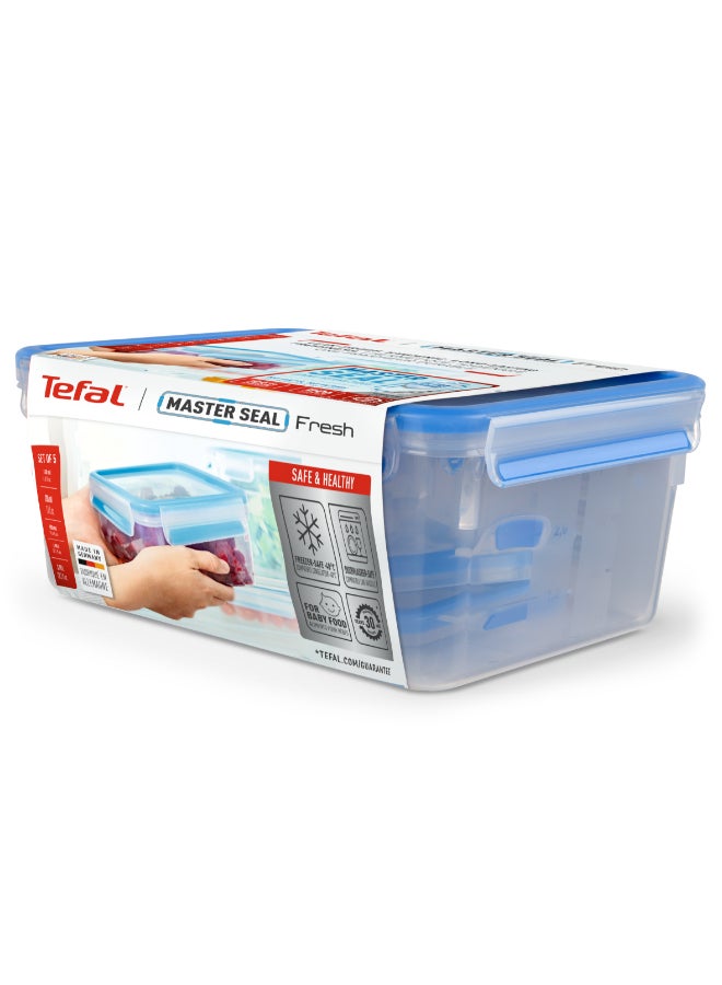 TEFAL Food Container | Masterseal Fresh 5 Pcs Set | Rectangular Food Container | Leak-Proof | Microwave-Safe | BPA-Free | Dishwasher-Safe | Frost-Resistant | Blue | 2 Years Warranty | K3021812 Blue 150 ml , 200 ml , 550 ml , 1.00 L , 3.70 MLLiters - Image 5