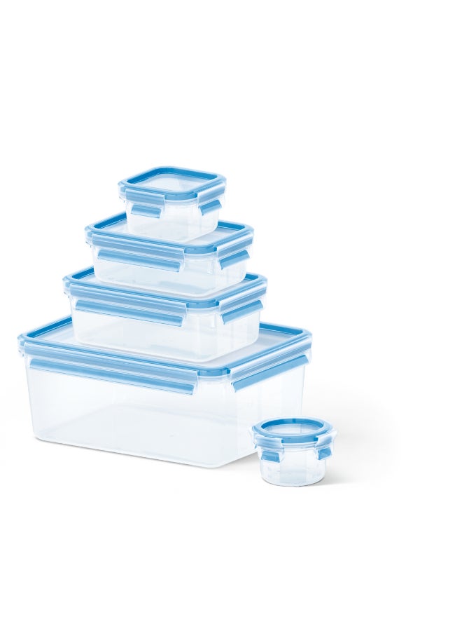 TEFAL Food Container | Masterseal Fresh 5 Pcs Set | Rectangular Food Container | Leak-Proof | Microwave-Safe | BPA-Free | Dishwasher-Safe | Frost-Resistant | Blue | 2 Years Warranty | K3021812 Blue 150 ml , 200 ml , 550 ml , 1.00 L , 3.70 MLLiters - Image 1