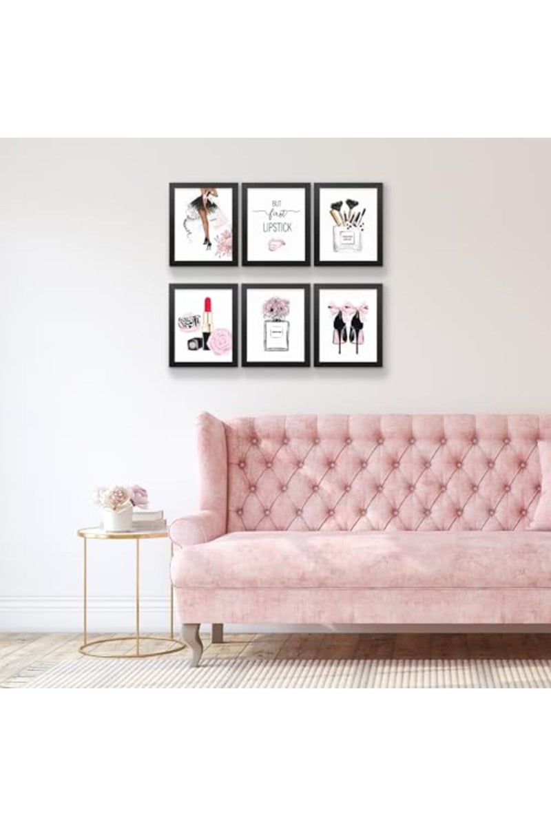 HoozGee Framed Pink Fashion Wall Art Prints with FRAME Set of 6 Makeup Art Pictures Wall Decor Canvas Print Poster Modern Girls Room Decor for Bedroom Decor - Image 4