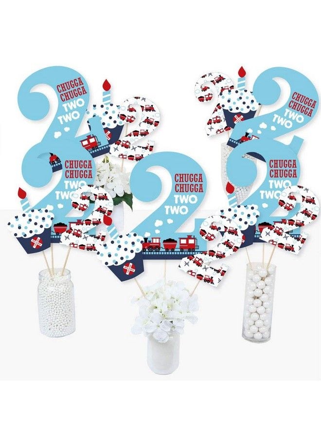 Big Dot of Happiness 2Nd Birthday Railroad Party Crossing Steam Train Second Birthday Party Centerpiece Sticks Table Toppers Set Of 15  - Image 1