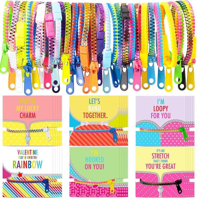 OuMuaMua 30Pcs Valentines Day Cards Gift for Kids Cards with Fidget Zipper Bracelets for Classroom Exchange Party Favors - Image 2
