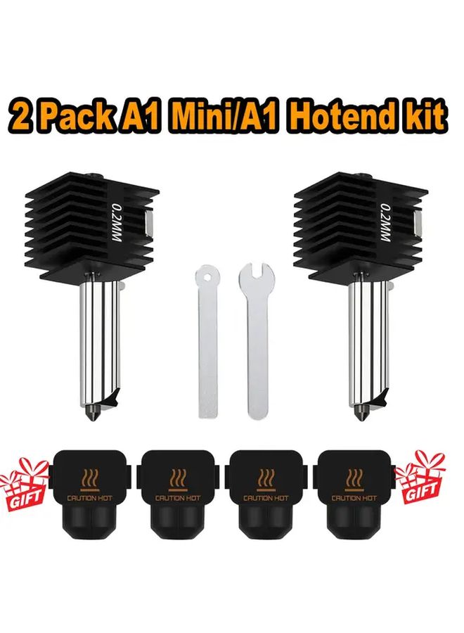2Pcs 0 4mm A1 Mini A1 Hotend Print Head Hot End Kit Extruder Upgrade High Temperature Hardened Steel Nozzle Replacement With 4pcs Hotend Protective Cover For 3D Printer Accessories - Image 1