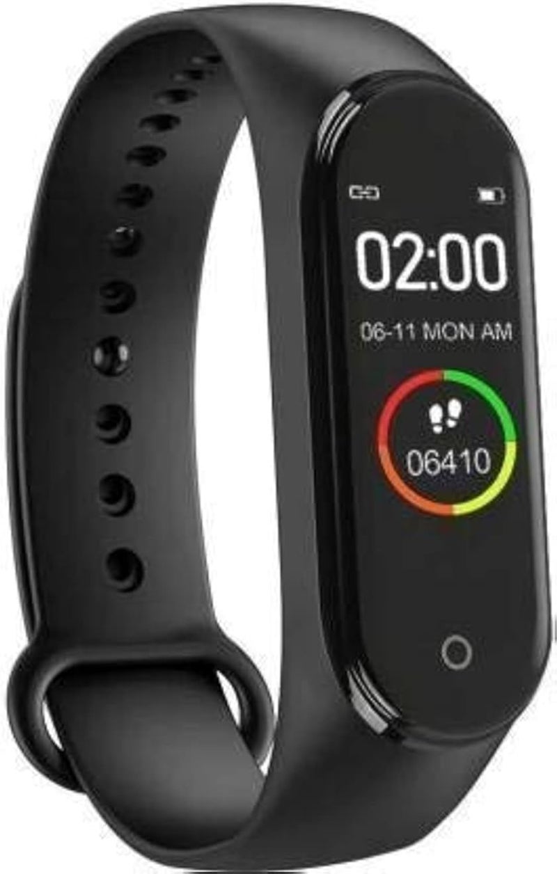 سوار اللياقة البدنية الذكي SmartBand_P-M4 مع تقنية بلوتوث لتتبع النشاط، ساعة يد ذكية للرجال والنساء مزودة بوظائف مراقبة معدل ضربات القلب والنوم - أسود
