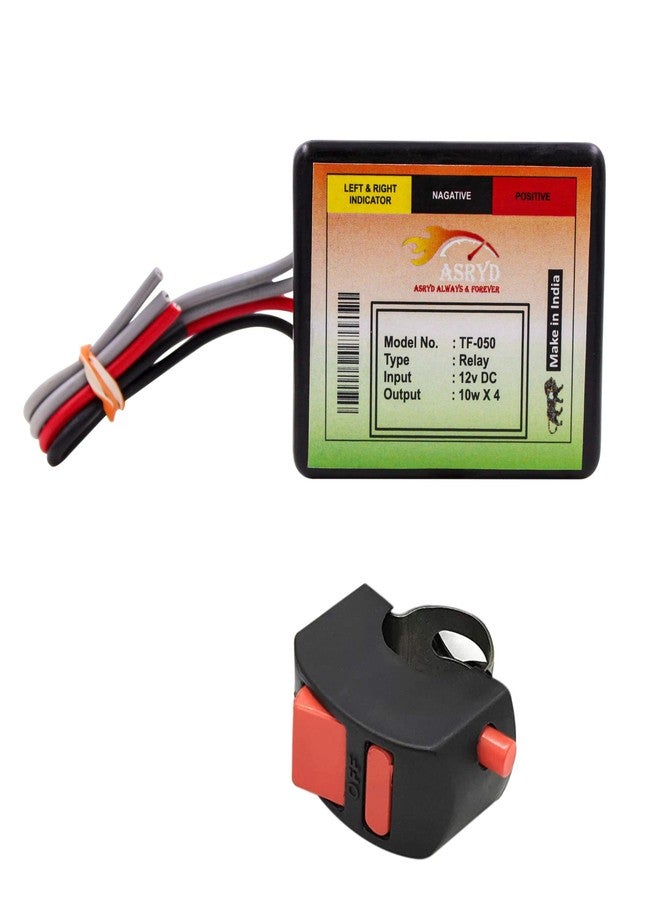 Asryd 16 Pattern Hazard Flasher & On/Off Switch Button for LED Bulbs & Indicators Compatible with All Bikes (Flasher & Switch) - Image 1