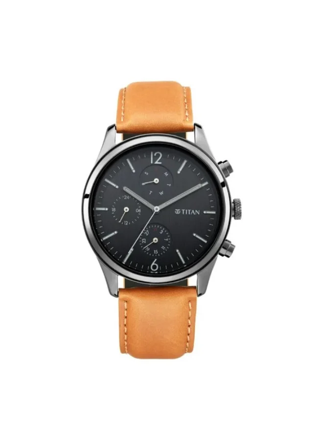 تيتان Workwear Watch with Black Dial & Leather Strap