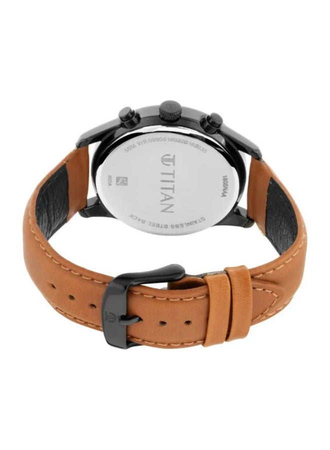 تيتان ساعة عمل بقرص أسود وحزام جلد - Image 5