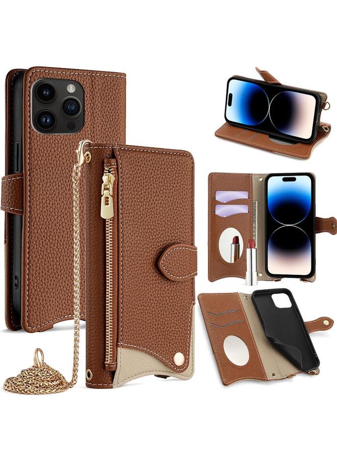 اس-توب جراب هاتف iPhone 14 Pro Crossbody Chain Tail Fishtail Leather Litchi - Image 1