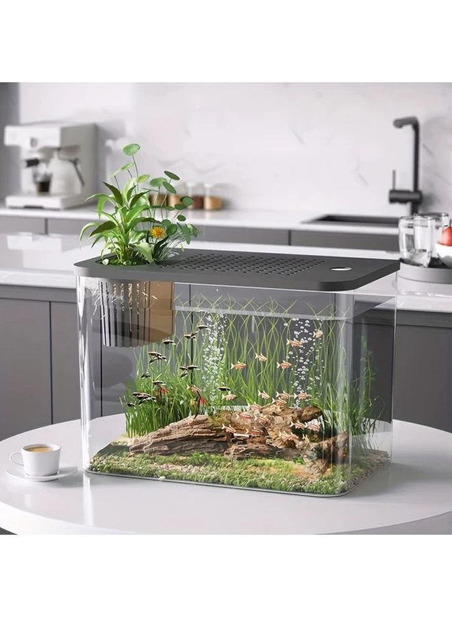 حوض أسماك أسود شفاف صغير مع غطاء، مشهد دقيق لأسماك البيتا على سطح المكتب - Image 5