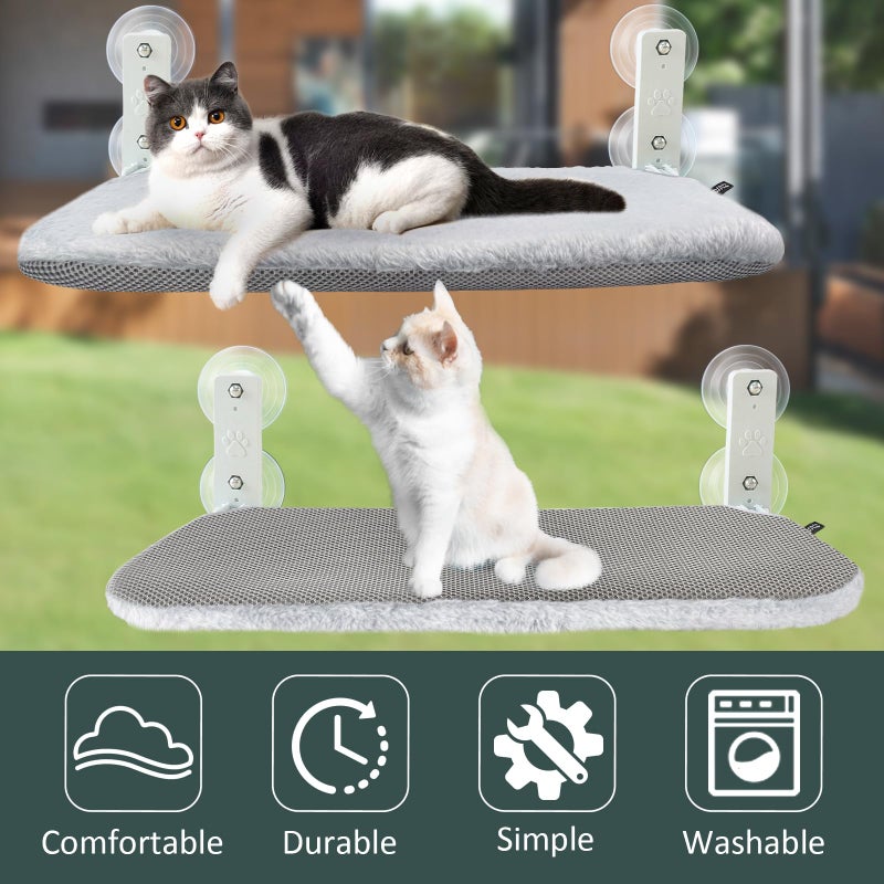 Sunhoo Cat Window Hammock Perch Cordless Perches Window Sill Seat Bed Foldable Stable Lounger Upgraded Suction Cup Easy Assembly Indoor Cats Kitty Shelf Hold Up to 55lbs (Light Gray, M) - Image 5