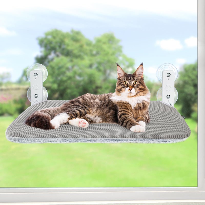 Sunhoo Cat Window Hammock Perch Cordless Perches Window Sill Seat Bed Foldable Stable Lounger Upgraded Suction Cup Easy Assembly Indoor Cats Kitty Shelf Hold Up to 55lbs (Light Gray, M) - Image 1