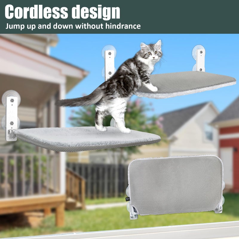 Sunhoo Cat Window Hammock Perch Cordless Perches Window Sill Seat Bed Foldable Stable Lounger Upgraded Suction Cup Easy Assembly Indoor Cats Kitty Shelf Hold Up to 55lbs (Light Gray, M) - Image 3