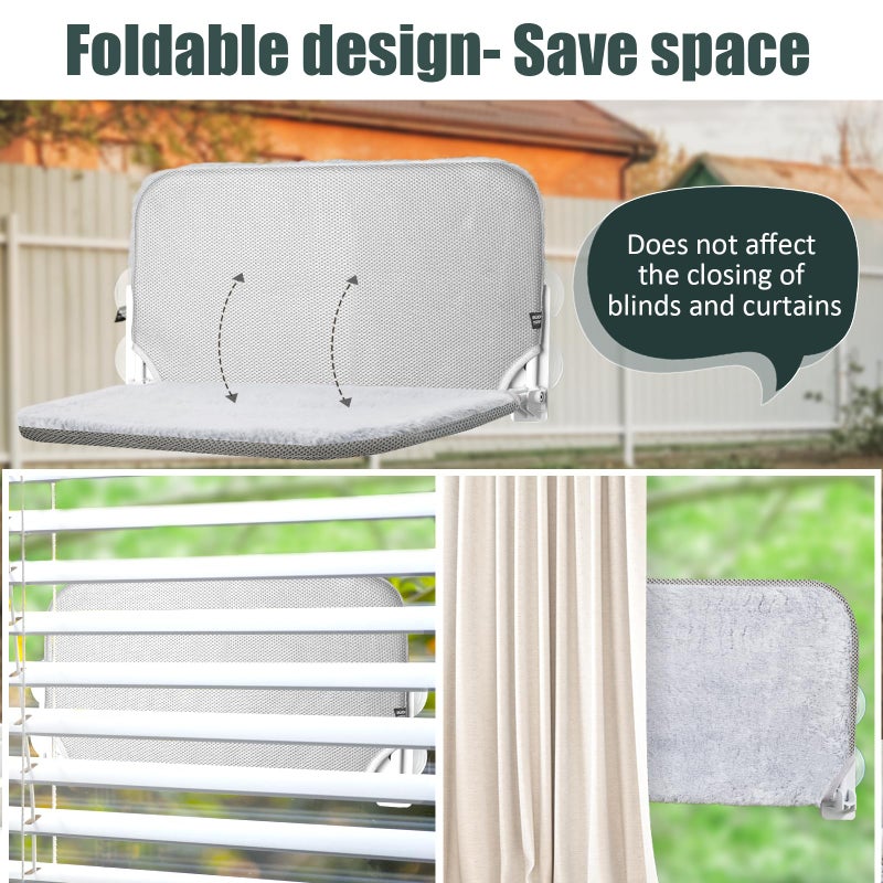 Sunhoo Cat Window Hammock Perch Cordless Perches Window Sill Seat Bed Foldable Stable Lounger Upgraded Suction Cup Easy Assembly Indoor Cats Kitty Shelf Hold Up to 55lbs (Light Gray, M) - Image 2