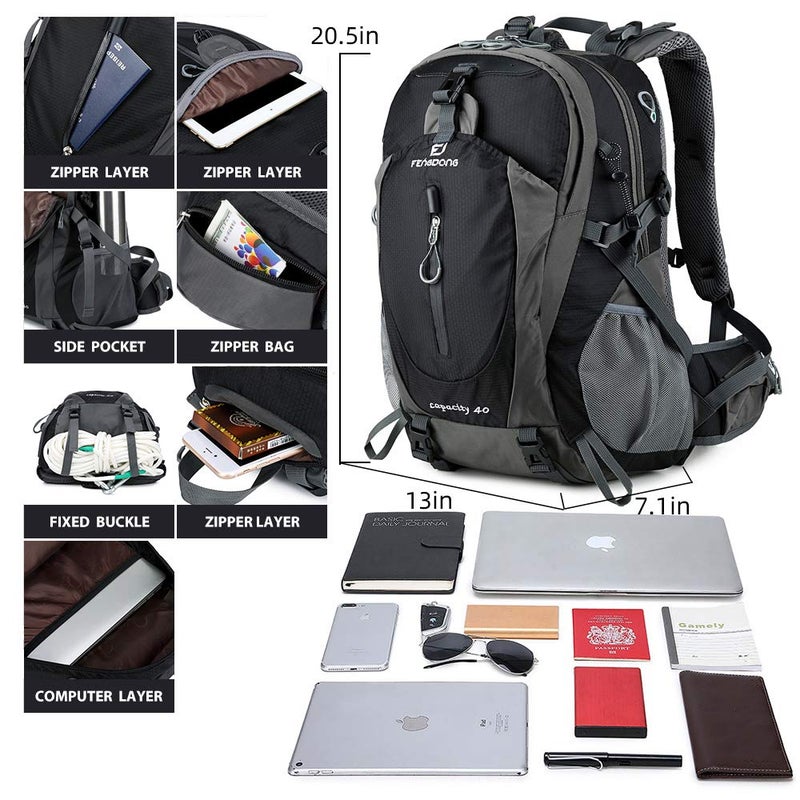Fengdong 40L Waterproof Lightweight Outdoor Daypack Hiking Camping Travel Backpack For Men Women Black - Image 3