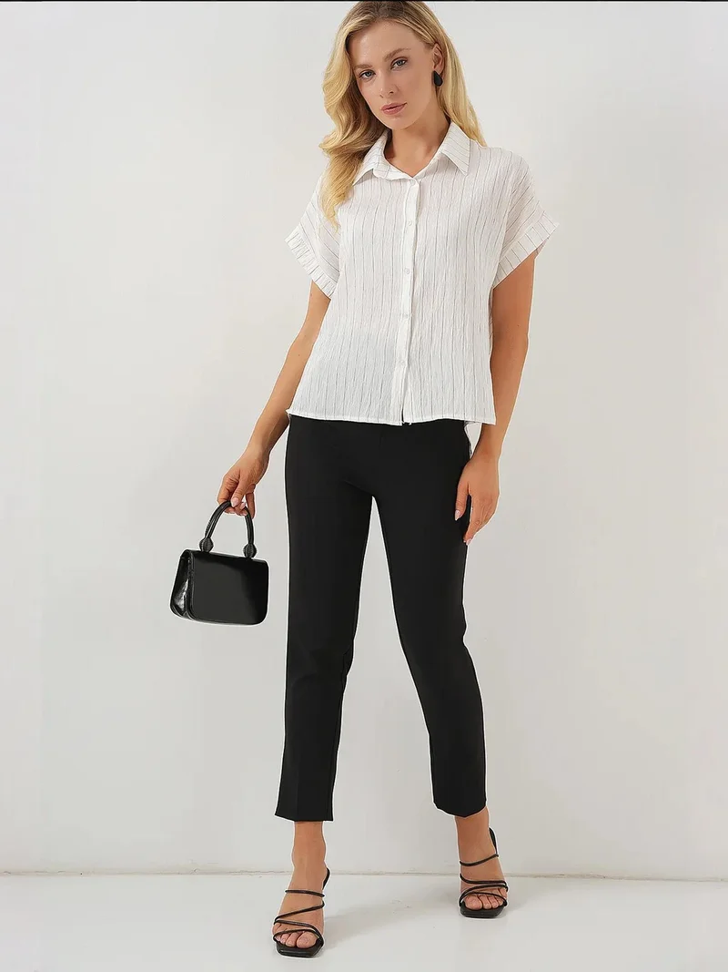 بيغ دارت بلوزة قصيرة مخططة بأزرار من