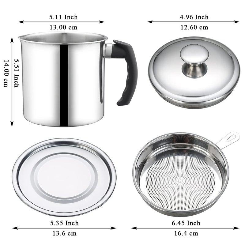 COLBEX Bacon Grease Container with Strainer Stainless Steel Oil Container Pot Fat Storage with Lid Easy Grip Handle Suitable for Storing Frying Oil and Cooking Grease - Image 2