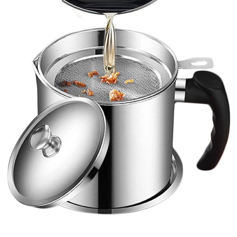 COLBEX Bacon Grease Container with Strainer Stainless Steel Oil Container Pot Fat Storage with Lid Easy Grip Handle Suitable for Storing Frying Oil and Cooking Grease - Image 1