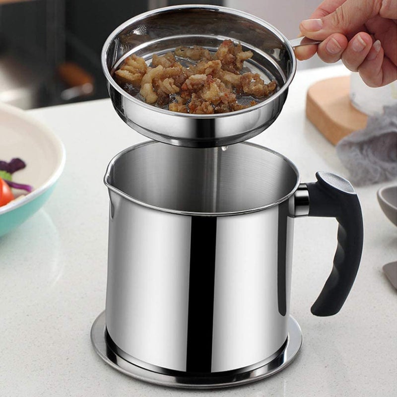 COLBEX Bacon Grease Container with Strainer Stainless Steel Oil Container Pot Fat Storage with Lid Easy Grip Handle Suitable for Storing Frying Oil and Cooking Grease - Image 5