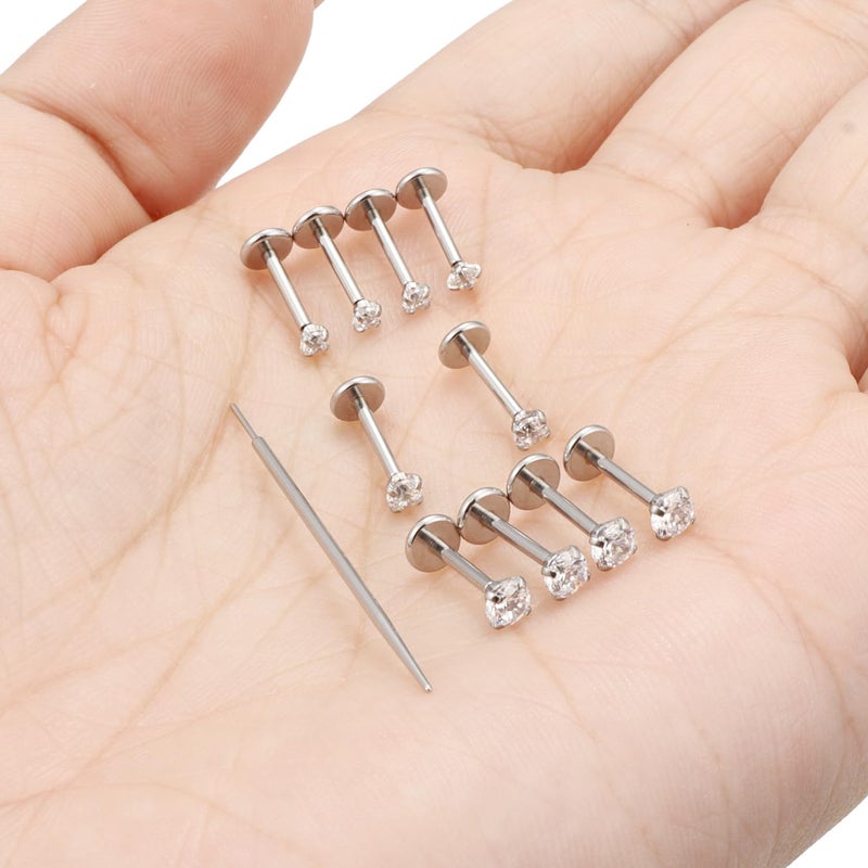 Kridzisw 20g Flat Back Push in Nose Rings Stud Piercing Jewelry for Women 20 Guage Stainless Surgical Steel Threadless Straight Silver Short Nostril Nose Lip Labret Ring Bar Piercing Jewelry Men 6mm - Image 4