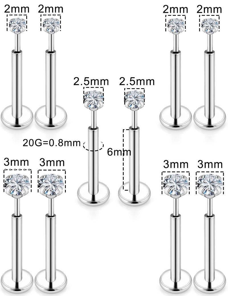 Kridzisw 20g Flat Back Push in Nose Rings Stud Piercing Jewelry for Women 20 Guage Stainless Surgical Steel Threadless Straight Silver Short Nostril Nose Lip Labret Ring Bar Piercing Jewelry Men 6mm - Image 5