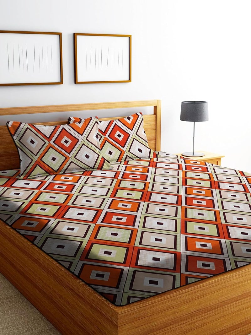 Dream Living Dream Living 100 Microfiber Bedsheet for Double Bed with 2 Pillow Covers Breathable Wrinkle Free and Super Soft Touch Flat Double Bedsheet Geometric Print Orange Brown 180 tc  - Image 1