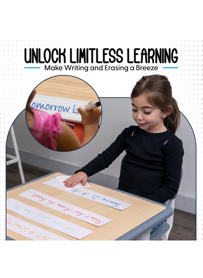 Essex Wares - 50 Pack, 16" Wide X 3" Tall Dry Erase Sentence Strips - Sentence Strips Cardstock - Reusable & Double Sided (Ruled & Blank) White Sentence Strips For The Classroom, Home, Office  - Image 5