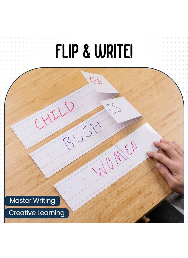 Essex Wares - 50 Pack, 16" Wide X 3" Tall Dry Erase Sentence Strips - Sentence Strips Cardstock - Reusable & Double Sided (Ruled & Blank) White Sentence Strips For The Classroom, Home, Office  - Image 3