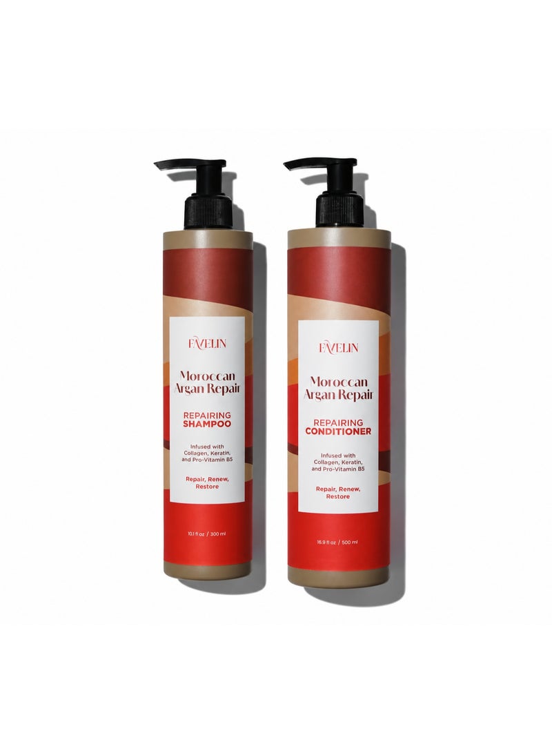 favelin Moroccan Argan Repairing Shampoo 300ml + Moroccan Argan Repairing Conditioner 300ml - Image 1