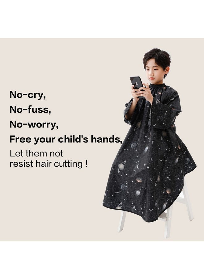 Perfehair PERFEHAIR Kids Hair Cutting Cape with Sleeves, Kids Barber Cape Haircut Cape for Boy & Girls, Professional Salon or Home Hair Cut Cape-Black Space Printing  - Image 2