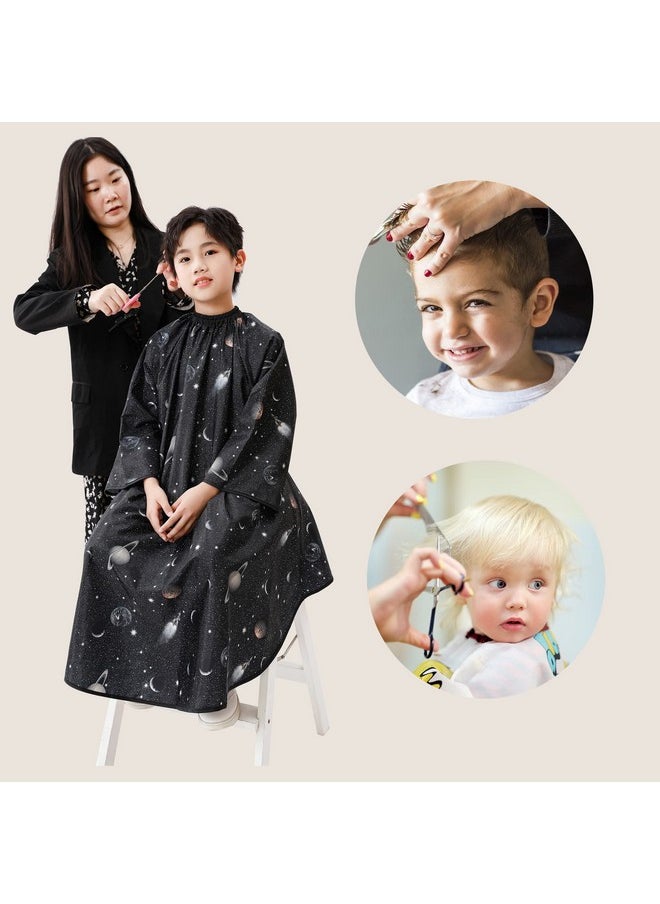 Perfehair PERFEHAIR Kids Hair Cutting Cape with Sleeves, Kids Barber Cape Haircut Cape for Boy & Girls, Professional Salon or Home Hair Cut Cape-Black Space Printing  - Image 5