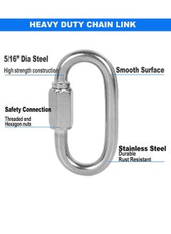 Peachjoy Quick Link,304 Stainless Steel Oval Locking Carabiner,M4 Heavy Duty Threaded Quick Chain Link for Tire, Swing, Gym, Camping, Hammock, Rope Connector and Trailer,Max Weight Capacity 227KG,6 Pack  - Image 3