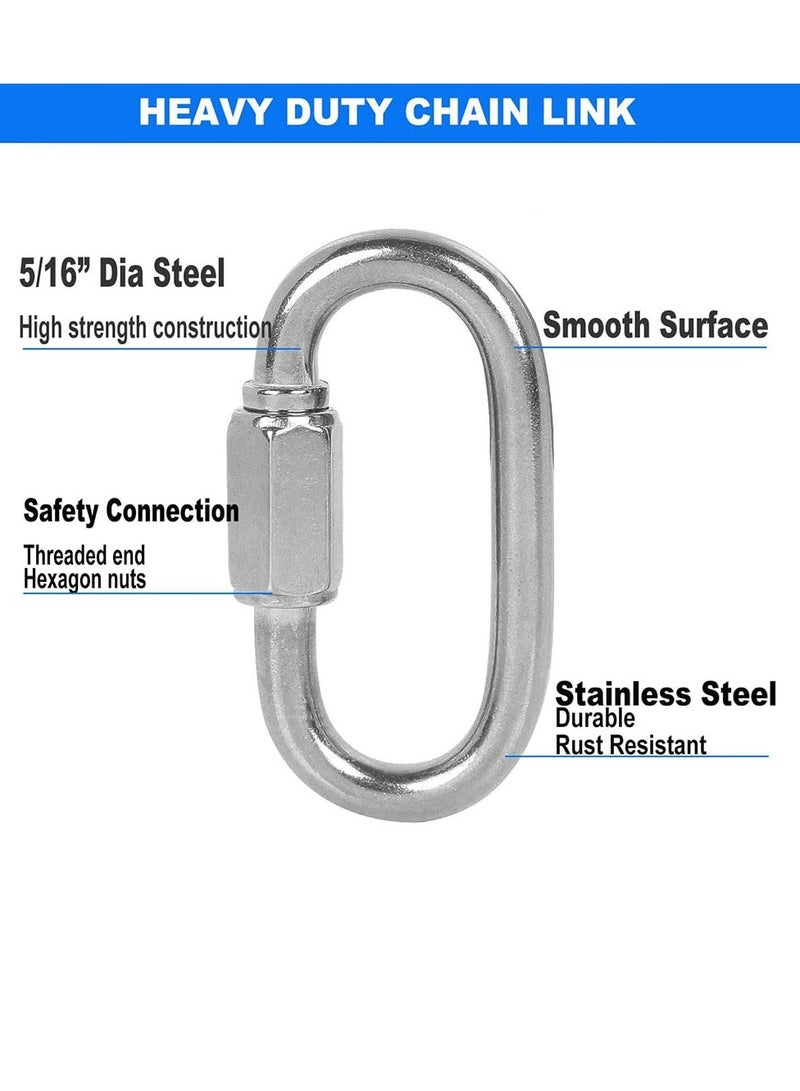 Peachjoy Quick Link,304 Stainless Steel Oval Locking Carabiner,M4 Heavy Duty Threaded Quick Chain Link for Tire, Swing, Gym, Camping, Hammock, Rope Connector and Trailer,Max Weight Capacity 227KG,6 Pack - Image 3