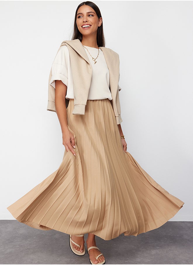 trendyol - Dark Beige Pleated Knitted Skirt TCTSS24EE00005 - Image 1
