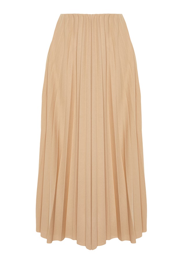 trendyol - Dark Beige Pleated Knitted Skirt TCTSS24EE00005 - Image 1