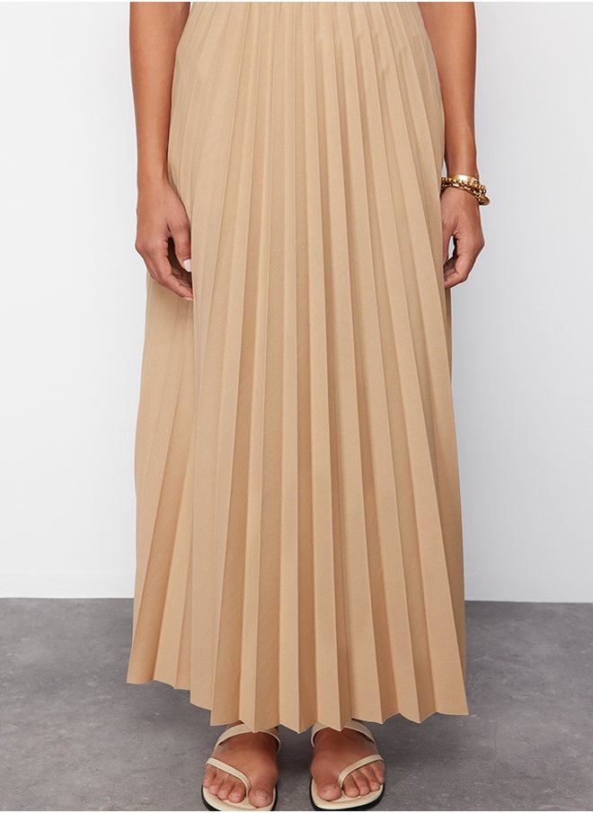 trendyol - Dark Beige Pleated Knitted Skirt TCTSS24EE00005 - Image 1