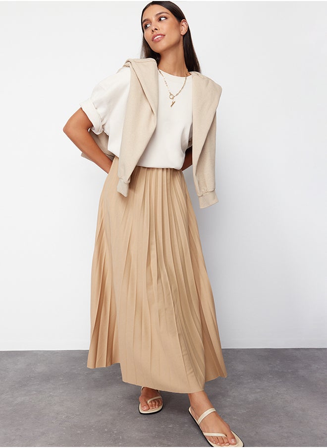 trendyol - Dark Beige Pleated Knitted Skirt TCTSS24EE00005 - Image 1