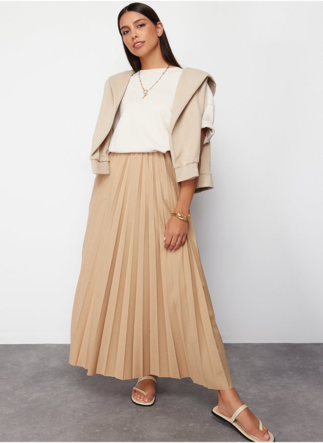 trendyol - Dark Beige Pleated Knitted Skirt TCTSS24EE00005 - Image 1