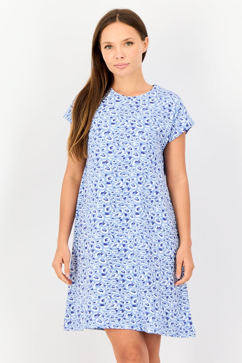 Zivame x Rosaline Women Allover Print Short Sleeves Sleeping Dress, Multicolor - Image 1